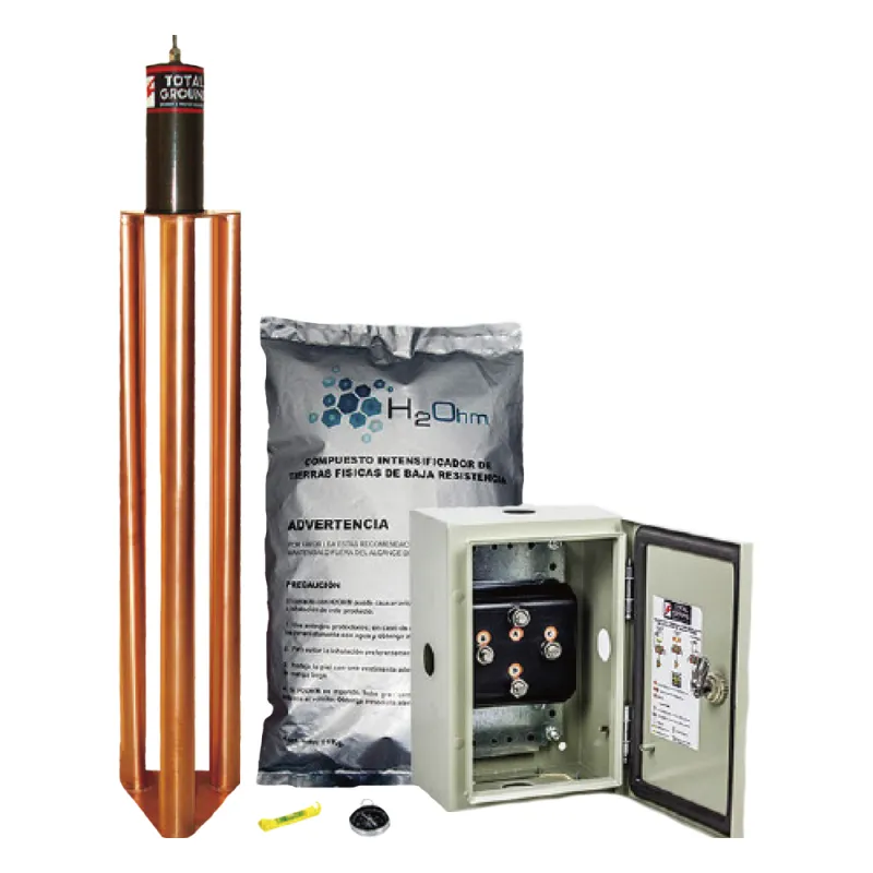 Kit de puesta a tierra de 100 Amperes con Electrodo, Filtro, Acoplador y Compuesto H2Ohm.