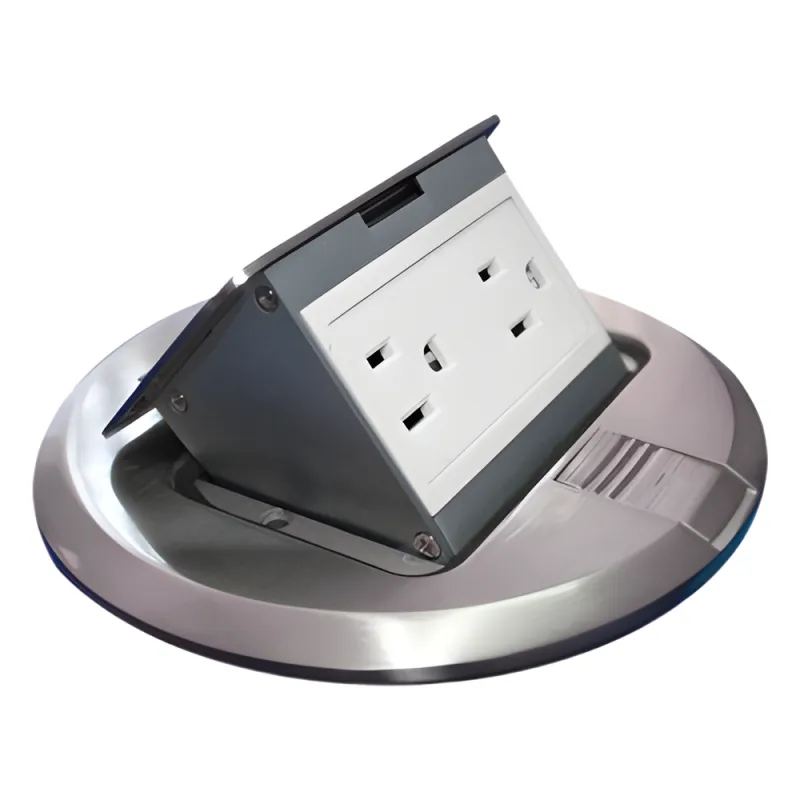Mini Caja de Piso Redonda Acero Inoxidable (2 Contactos) (11000-12201)