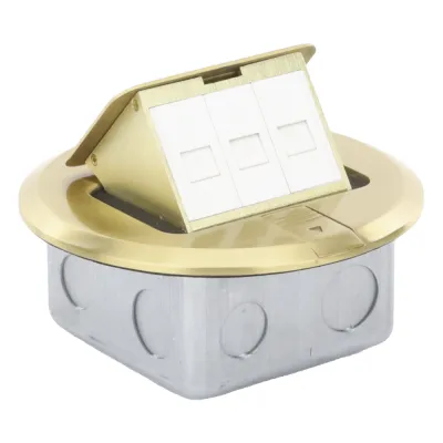 Mini Caja de Piso Redonda para Datos o Conectores Tipo Keystone, Color Bronce (3 Contactos) (11000-12102)