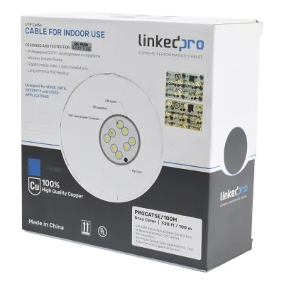 Cable Cat5e de Alto Rendimiento, con Certificaciones ETL, UL, Color Gris, de 100 Metros (328 Pies) para Aplicaciones en CCTV, Redes de Datos. Uso Interior.