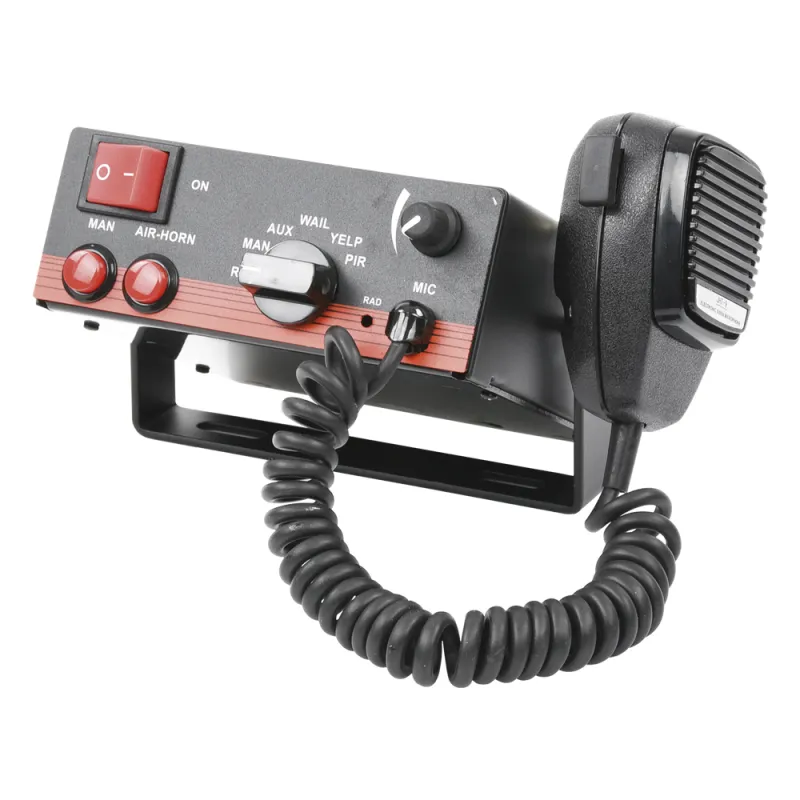 Sirena Vehicular de 100W de Potencia, Con Switch Giratorio de 6 posiciones, Micrófono de Uso Rudo e Interconexión a Radio