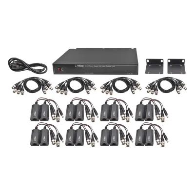 Kit de 16 canales para transmisión de ALIMENTACION (NO SOPORTA COAXITRON)( de 36 Vcc a 12 Vcc) y video (HD-TVI) a distancias de hasta 250 m.