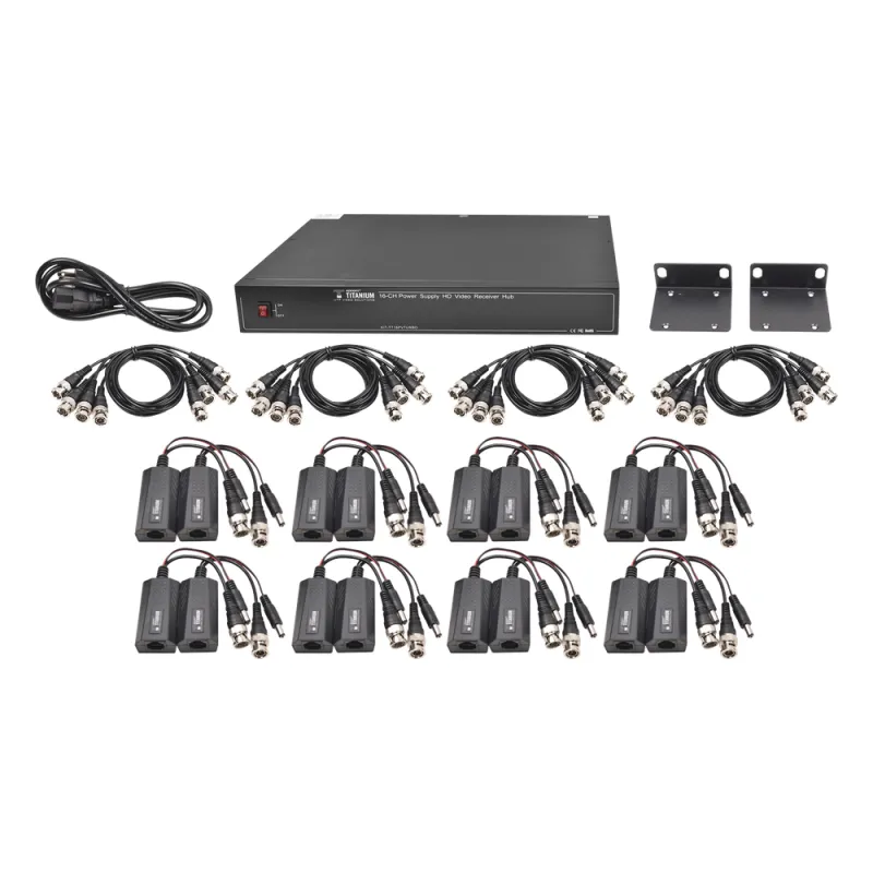Kit de 16 canales para transmisión de ALIMENTACION (NO SOPORTA COAXITRON)( de 36 Vcc a 12 Vcc) y video (HD-TVI) a distancias de hasta 250 m.