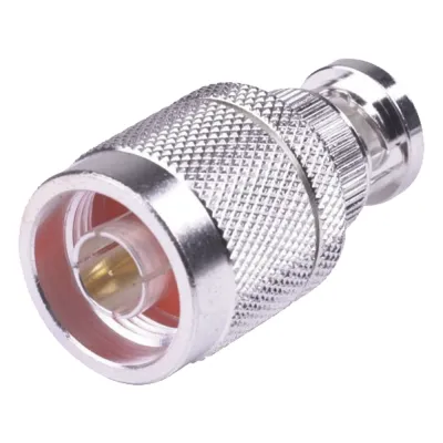 Adaptador en Línea, de Conector N Macho a BNC Macho, Plata/ Oro/ Teflón.