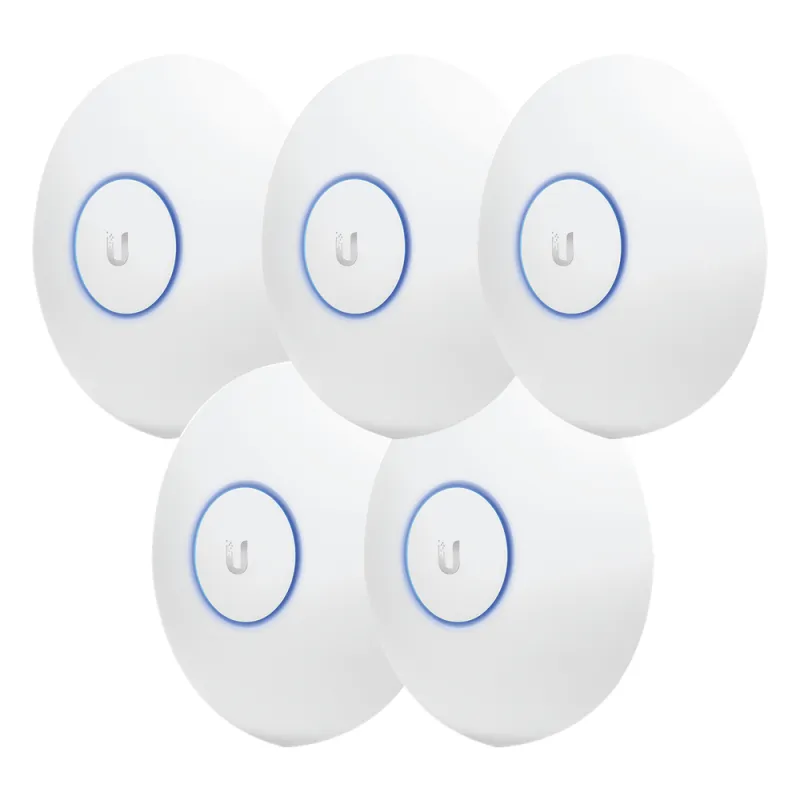 Paquete de 5 Access Point UniFi de largo alcance, Doble banda 802.11ac MIMO2X2 para interior, PoE 802.3af, soporta 250 clientes, hasta 867 Mbps, Los equipos no incluyen poe se sugiere comprar aparte el modelo POE-24-12W-G