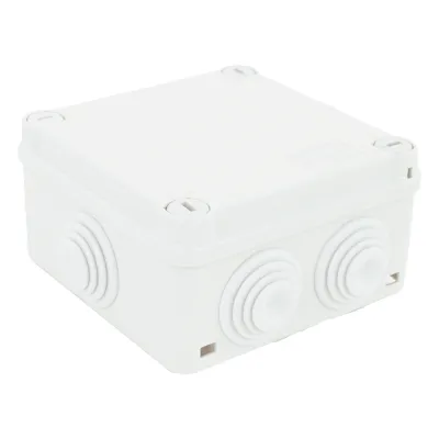 Caja Estanca de PVC Para Derivación y Conexión, 6 Entradas, Tapa con Tornillo de 1/4" de Vuelta, 100x100x50 mm (Área Interna), Uso Exterior IP55, Material que no Propaga el Fuego y Libre de Hálogenos