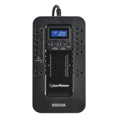 UPS de 650 VA/390 W, Topología Standby con Modo Ahorrador ECO, Entrada 120 Vca NEMA 5-15P, Con 8 Tomas NEMA 5-15R