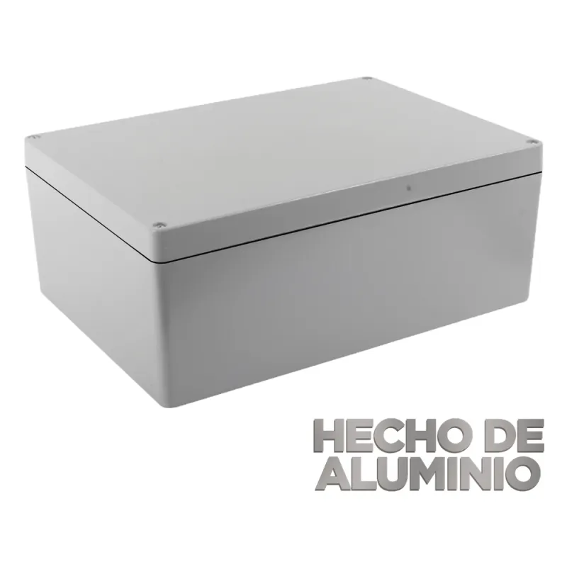 Gabinete de Aluminio para Exterior (IP66) de 390 x 280 x 158 mm con Rápida Disipación de Calor, Cierre por Tornillos con Bisagra.