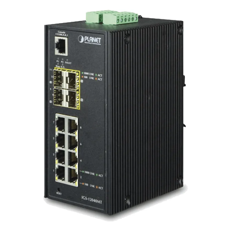 Switch Industrial Administrable de 8-Puertos 10/100/1000T + 4-Puertos 100/1000X SFP