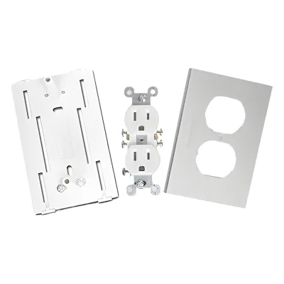 Contacto eléctrico doble, soporte y tapa de PVC auto extinguible y aluminio, universal (8191-10200)