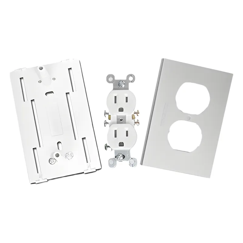 Contacto eléctrico doble, soporte y tapa de PVC auto extinguible y aluminio, universal (8191-10200)