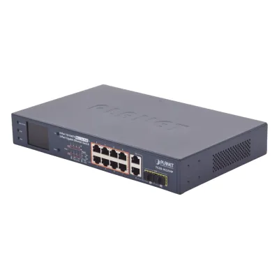 Switch PoE+ / Distancia 250 Metros / 8 Puertos + 2 Combo TP/SFP Gigabit y Pantalla LCD Para Monitoreo
