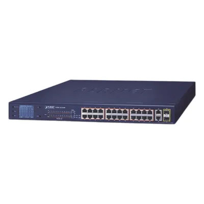 Switch No Administrable 24 Puertos PoE 10/100 802.3af/at, 2 Combo TP/SFP Gigabit y Pantalla LCD para Monitoreo y Configuración Básica de PoE, Hasta 300 Watts