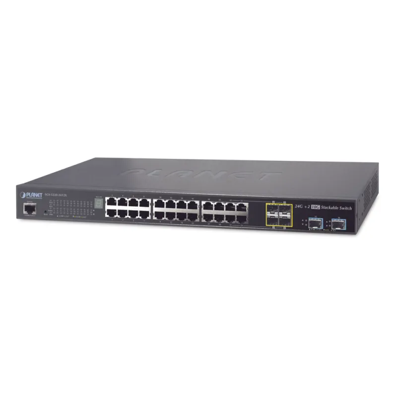 Switch de Acceso Stack Capa 2+ de 24 puertos + 4 compartidos TP/SFP + 2 Puertos 10G SFP+ Stack