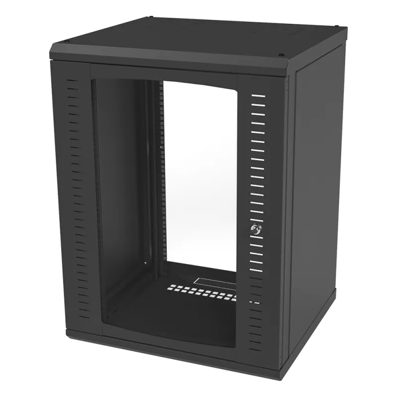 Gabinete para Montaje en Pared, Puerta de Cristal Templado, Cuerpo Fijo con Rack 19" de 16 Unidades