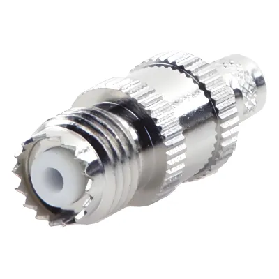Conector Mini-UHF Hembra en Línea, de Anillo Plegable para Cable Coaxial RG-8/X, 9258, LMR-240, Níquel/ Plata/ Teflón.