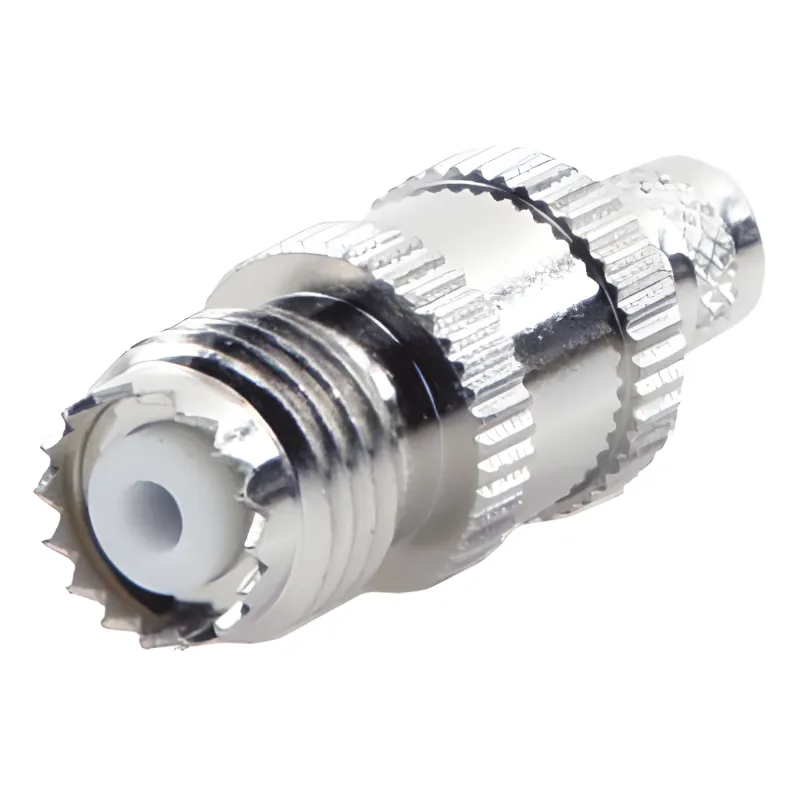 Conector Mini-UHF Hembra en Línea, de Anillo Plegable para Cable Coaxial RG-8/X, 9258, LMR-240, Níquel/ Plata/ Teflón.