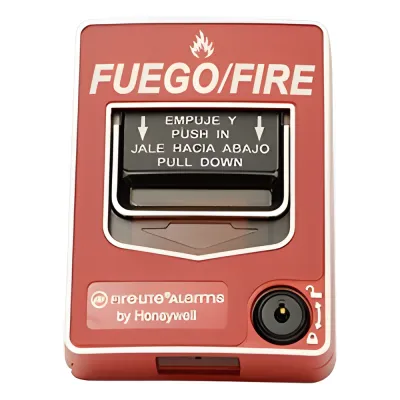 Estación manual de doble acción contra incendio, convencional, rotulado bilingüe FIRE/FUEGO y reset con llave