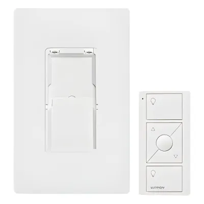 Kit de control Pico inalámbrico de 3 botones con subir/bajar para montaje en pared, incluye adaptador y placa Claro, para Caseta Wireless, RadioRA 2 y HomeWorks QS