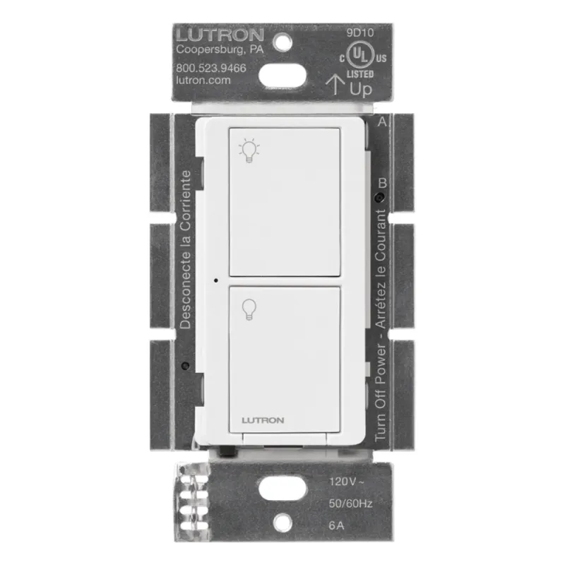 Interruptor de pared inteligente on/off Caseta Wireless, voltaje dual 120/277 V, 5 A en LED, sin cable neutro, compatible con controles Pico y Smart Bridge