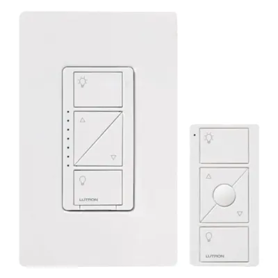 Kit de atenuador de pared inteligente sin cable neutro con control remoto Pico y placa Claro, 600 W incandescente/halógeno o 150 W LED atenuable, Caseta Wireless