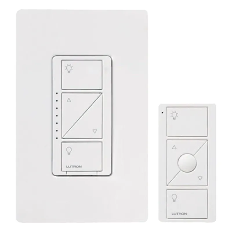 Kit de atenuador de pared inteligente sin cable neutro con control remoto Pico y placa Claro, 600 W incandescente/halógeno o 150 W LED atenuable, Caseta Wireless