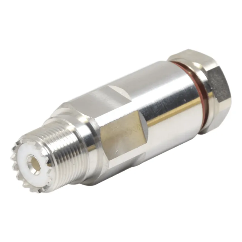 Conector UHF Hembra (SO-239) de Rosca para cable LP-450A, LDF4-50A, Bronce Blanco/ Plata/ Teflón.