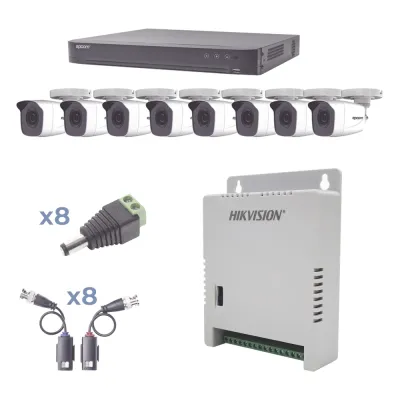 KIT TurboHD 1080p / DVR 8 Canales / 8 Cámaras Bala (exterior 2.8 mm) / Transceptores / Conectores / Fuente de Poder Profesional hasta 15 Vcc para Larga Distancias