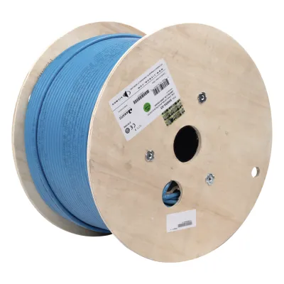 Bobina de Cable Blindado F/UTP de 4 Pares, Z-MAX, Cat6A, Soporte de Aplicaciones 10GBase-T, CMR (Riser), Color Azul, 305 Metros (1000 Pies)