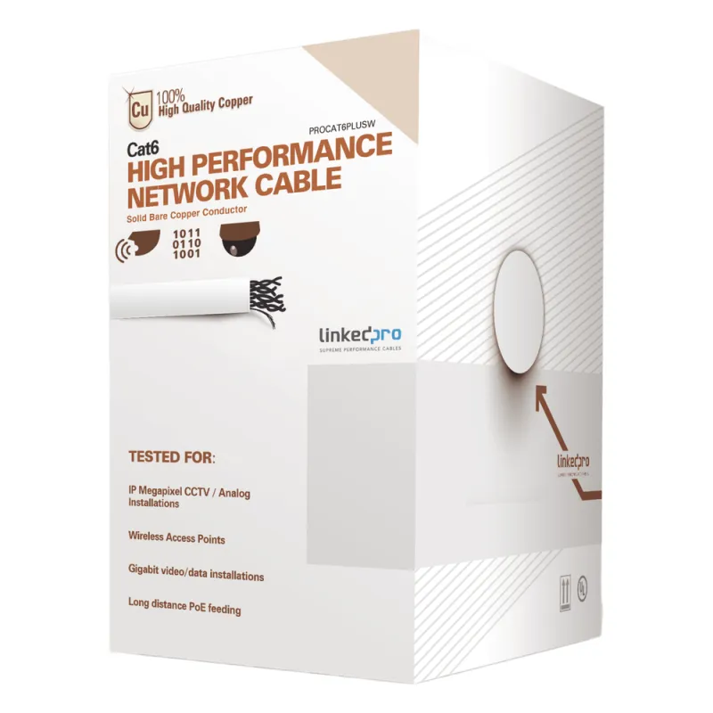 Bobina de Cable de 305 Metros (1000 Pies) de Cable Cat6 de Alto Desempeño, Super Flexible, UL, Cobre, Color Blanco, para Aplicaciones de Video Vigilancia y Redes de Datos