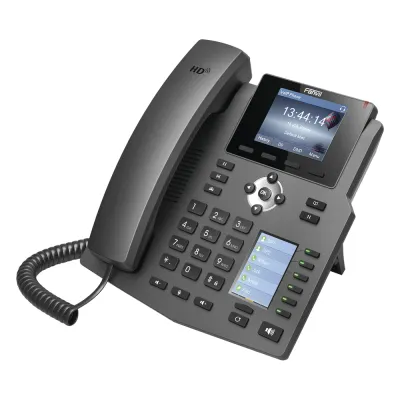 Teléfono IP empresarial para 4 líneas SIP con 2 pantallas LCD, 6 teclas BLF/DSS, conferencia de 3 vías, PoE