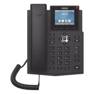Teléfono IP empresarial para 4 líneas SIP con pantalla LCD de 2.8 pulgadas a color, puertos Gigabit, IPv6, Opus y conferencia de 3 vías, PoE