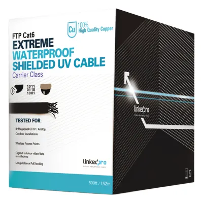 Bobina de 152.5 Metros (500 Pies) Cat6+ Calibre 23 Exterior Blindado Tipo FTP Para Climas Extremos, UL Para Aplicaciones de Video Vigilancia y Redes de Datos. Para Uso en Intemperie.