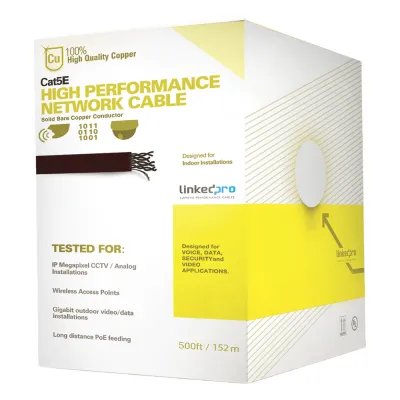 Cable Cat5e de Alto Rendimiento Certificaciones ETL, UL, de 152.5 Metros (500 Pies) de Color Blanco, para Aplicaciones en Video Vigilancia, Redes de Datos. Uso Interior.