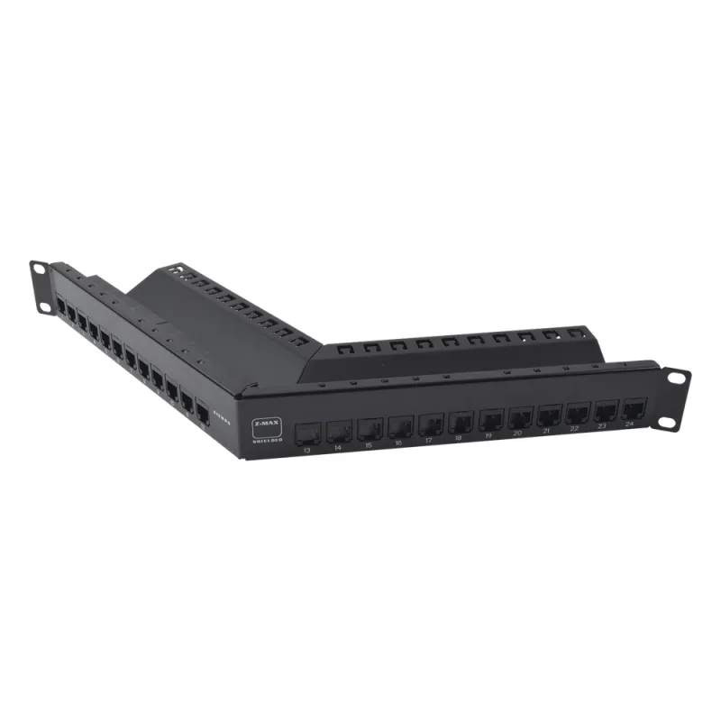 Patch Panel Z-MAX de 24 Puertos, Blindado, Precargado con Jacks Categoría 6A, Angulado, 1UR