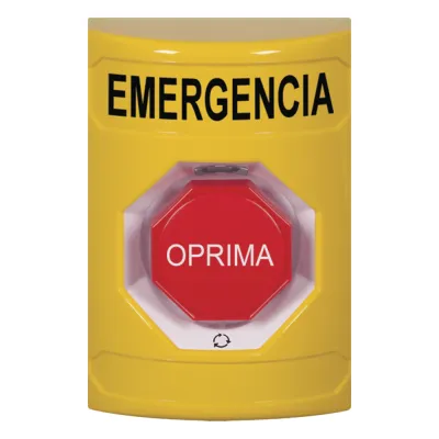 Botón de Emergencia en Español, Color Amarillo, Acción Mantenida, Girar para Restablecer y LED Multicolor