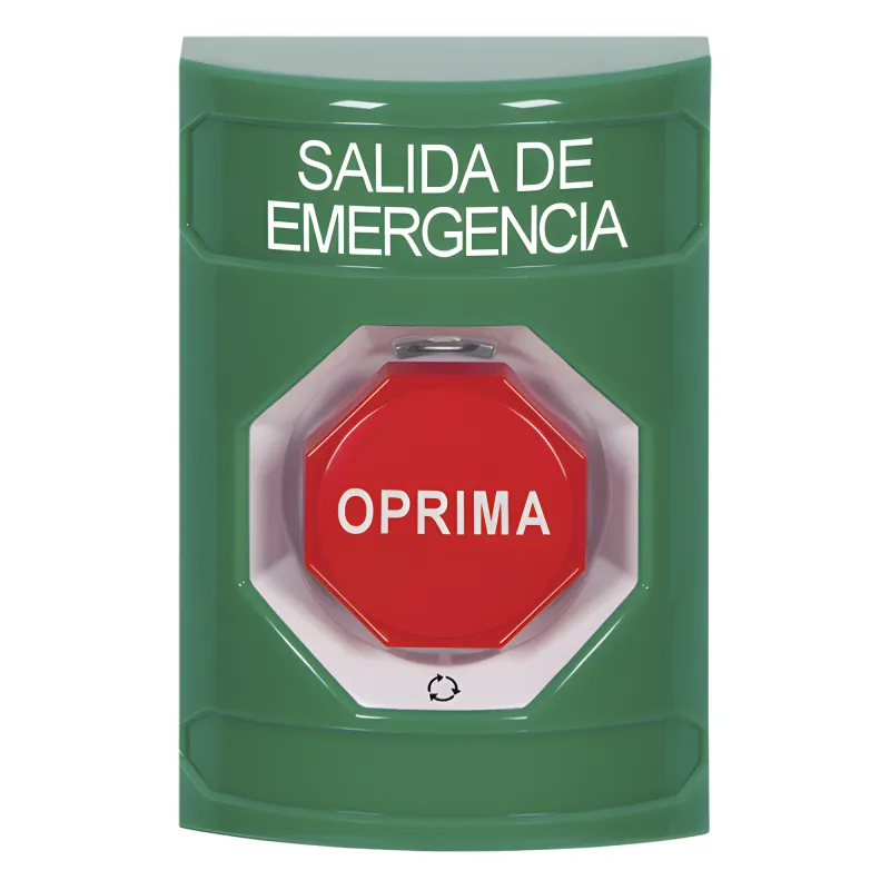 Botón de Salida de Emergencia , Texto en Español, Acción Mantenida, Girar para Restablecer, LED de iluminación