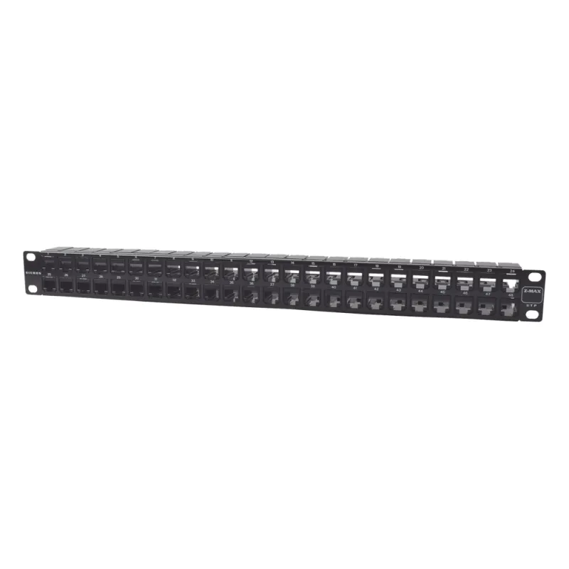 Patch Panel UTP Z-MAX de 48 Puertos, Precargado con Jacks Categoría 6, Plano, 1UR