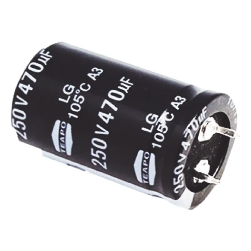 Capacitor Electrolítico de Aluminio, Radial de 470 µFd, 250 Vcc, 105 °C, 25 x 40 mm.