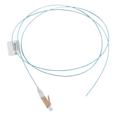 Pigtail de Fibra Óptica LC Simplex, Multimodo OM3 XGLO 50/125, OFNR, Color Aqua, 1 Metro (3.28 Pies)