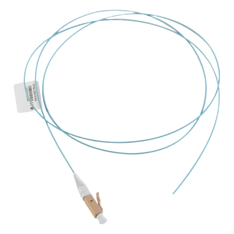 Pigtail de Fibra Óptica LC Simplex, Multimodo OM3 XGLO 50/125, OFNR, Color Aqua, 1 Metro (3.28 Pies)