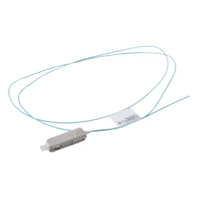 Pigtail de Fibra Óptica SC Simplex, Multimodo OM3 XGLO 50/125, OFNR, Color Aqua, 1 Metro (3.28 Pies)