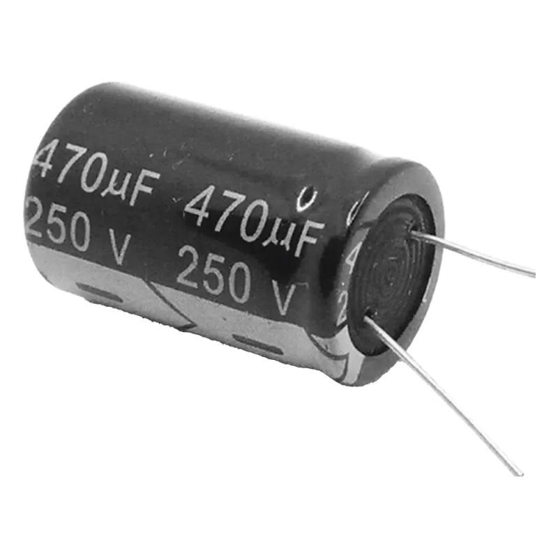 Capacitor Electrolítico de Aluminio, Radial de 470 µFd, 250 Vcc, 105 °C, 25 x 40 mm.
