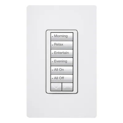 Botonera de pared inalámbrica de 6 botones con subir/bajar, retroiluminada, 120 V, color blanco, para el sistema de control de iluminación RadioRA 2
