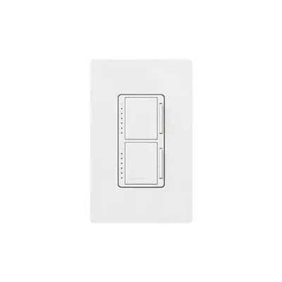 Atenuador dual Maestro con dos canales independientes de 300 W para lámparas incandescentes y halógenas, unipolar, 120 V, color blanco