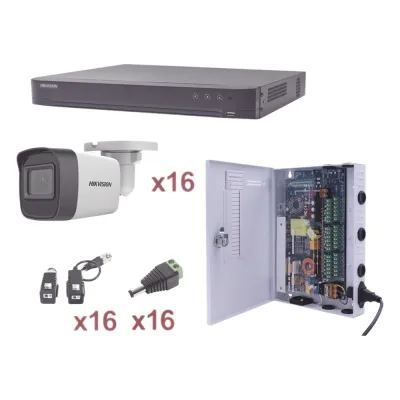 KIT TurboHD 1080p / DVR 16 Canales / 16 Cámaras Bala (exterior 2.8 mm) / Transceptores / Conectores / Fuente de Poder Profesional