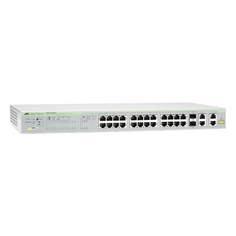 WebSmart Switch, 24 puertos PoE+ 10/100 Mbps + 2 puertos 10/100/1000 Mbps + 2 SFP Gigabit Combo, 193 W