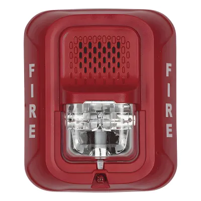 Sirena con lámpara estroboscópica de 2 hilos para pared, color rojo, leyenda FIRE, candela seleccionable en campo