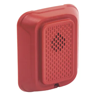 Sirena (bocina) para pared sin lámpara estroboscópica, color rojo, tono y volumen seleccionables, 12 o 24 Vcd