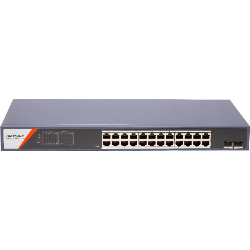 Switch Gigabit PoE+ / Administrable / 24 Puertos 1000 Mbps PoE+ / 2 Puertos SFP / Configuración Remota desde Hik-PartnerPro / PoE Extendido 250 Metros / 370 Watts
